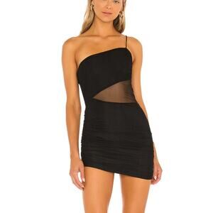 Revolve Superdown One Shoulder Mesh Mini Dress Black MEDIUM Bodycon Jerica NEW